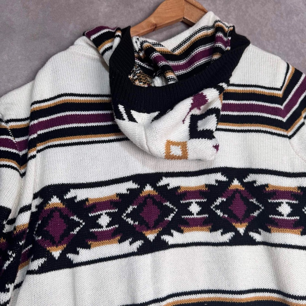 Wrangler Retro Womens Hooded Cardigan Sweater Southwestern Geometric Purple L - Picture 10 of 10